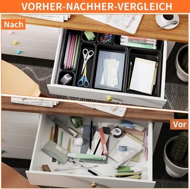 45 Piece Drawer Organizer for Office with 3 Sizes, Vanity Makeup Organizer Drawer, Storage Desk Organizer Drawer Organization System for Kitchens, Bedrooms, Bathrooms, Office, Gray (3 - Sizes, Black (45 Pieces))