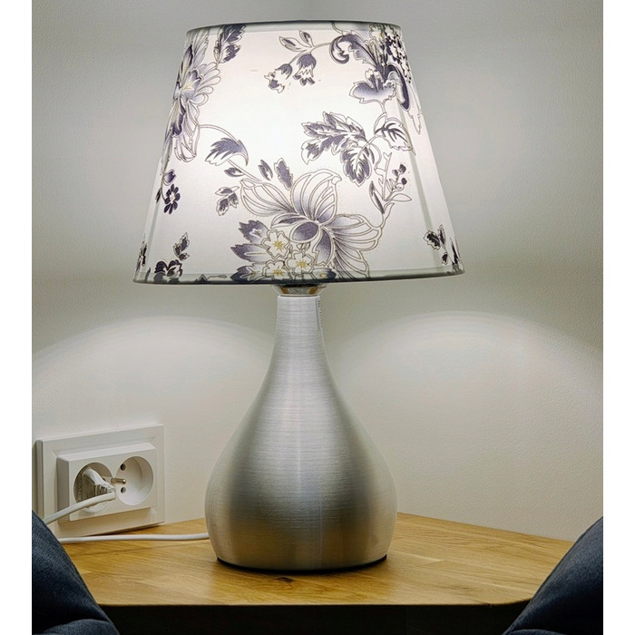 Сенсорна настільна нічна лампа з LED-абжуром, срібляста