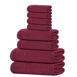 Набір рушників Tens Towels з 100% бавовни, 8 предметів: 2 великі банні рушники, 2 рушники для рук та 4 серветки, гігроскопічні та швидкосохнучі, колір бордовий