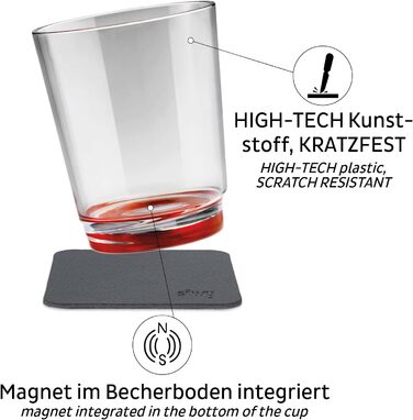 silwy® Non-Slip, Shatterproof Magnetic Drinking Cups (2-Piece Set) in Ready Red color, including two metal Nano-Gel pads for secure placement - perfect for camping and boating.
