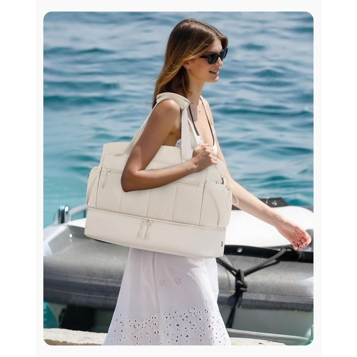 Сумка-валіза LOVEVOOK для жінок, легка клінічна/пологова сумка, спортивна сумка-дуфл, валіза для подорожей, ручна поклажа, водонепроникна з відділенням для взуття, бежева, M-30L