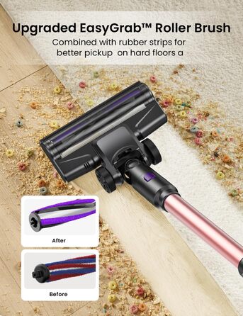 Бездротовий пилосос Vexilar Akku: 60 хв роботи, 45 kPa, 550 W, безщітковий мотор, LED дисплей, 6-в-1, тихий, для дому/авто, підходить для твердих поверхонь, килимів, видалення шерсті тварин, зелений (рожевий)