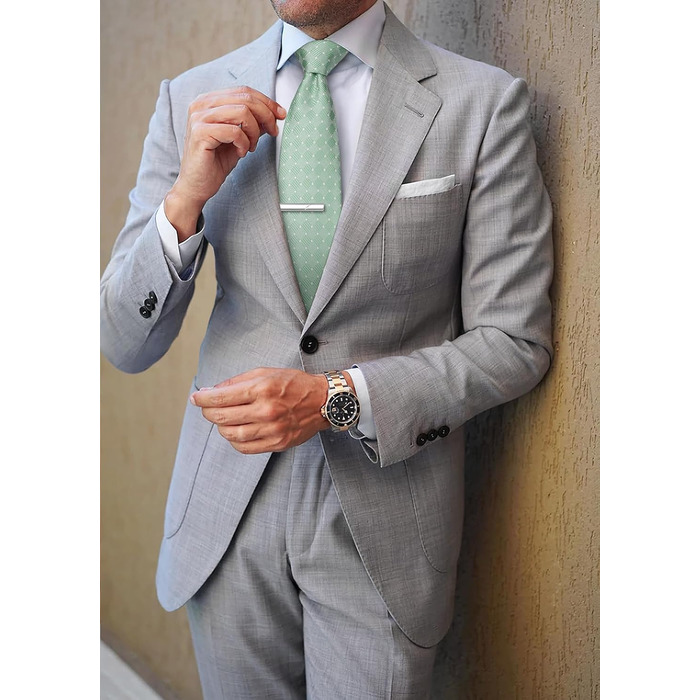 HISDERN Комплект краватки, нагрудного хустинки та краваткової затискача для чоловіків на весілля (салатовий)