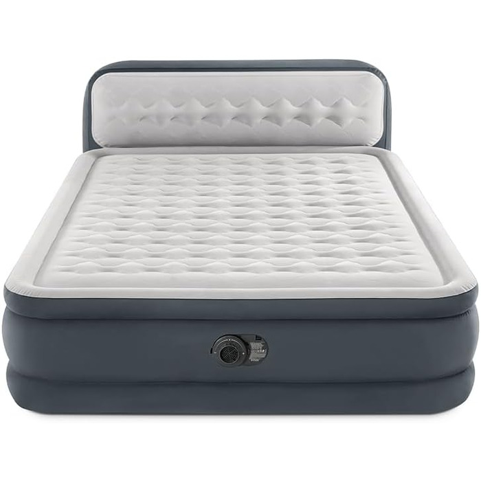 Надувна ліжко Intex Queen Dura-Beam з вбудованим електричним насосом та спинкою, сіра, розмір Single