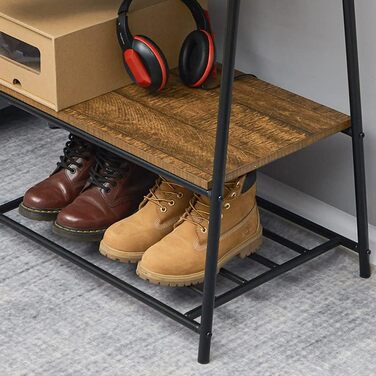 Coat rack, clothes rail, coat rack with shoe storage, metal frame, for hallway, living room and veranda, retro-industrial clothes rack, 64cm x 41cm x 162cm, retro brown-black
