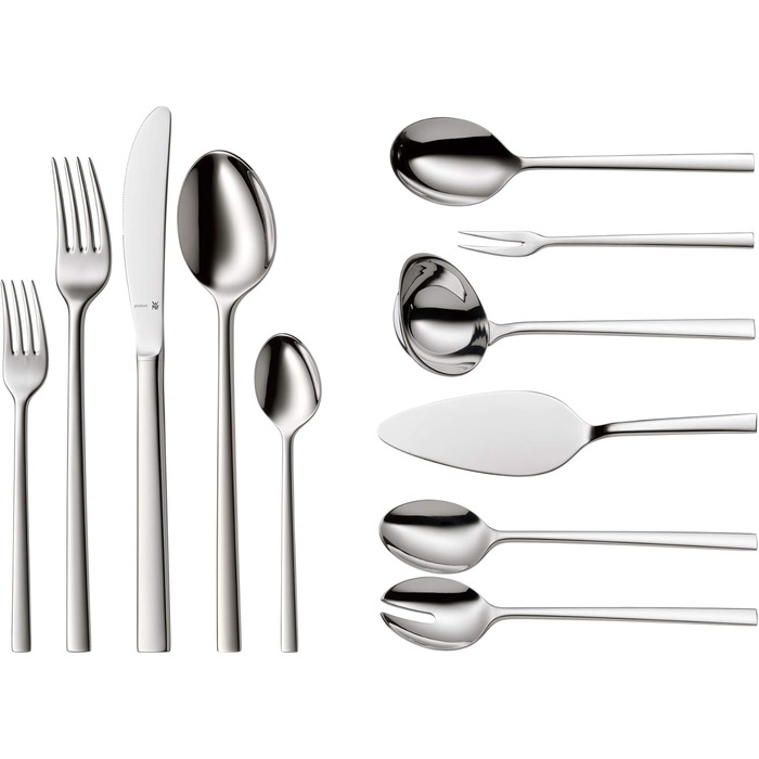 WMF Sonic 12-Person Cutlery Set, 66 Pieces, 60 Pieces with Serving Utensils, Hollow-Ground Knife, Cromargan protect polished, scratch-resistant, dishwasher-safe, 66-piece Single