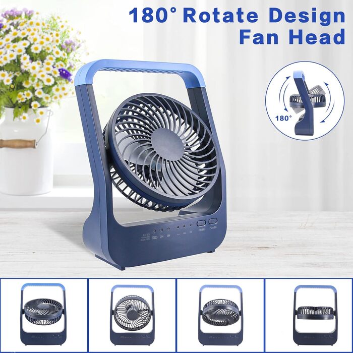 USB вентилятор для столу: компактний, тихий, 3 швидкості, 180° оберт, 200 годин роботи, для офісу, дому та відпочинку (блакитний)