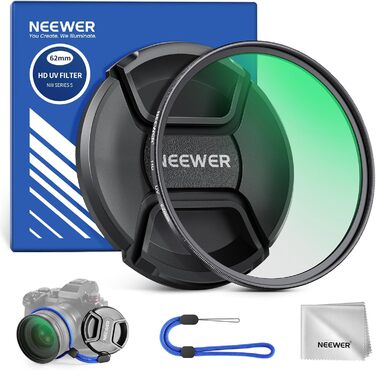 Фільтр NEEWER MC UV 62mm з кришкою для об'єктива: нанопокриття, HD скло, водонепроникний, стійкий до подряпин, ультратонкий алюмінієвий корпус