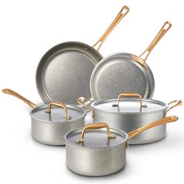 Набір каструль KOKHUB 8 предметів з нержавіючої сталі для індукційних плит, вінтажний стиль, без PFOA/PFAS/PTFE, підходить для всіх типів плит та духовки, можна мити в посудомийній машині