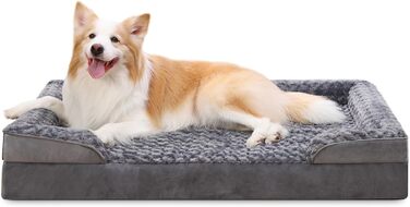 KSIIA Dog Bed for Medium-Sized Dogs, Orthopedic, Removable and Washable Base and Armrest Cover, Waterproof Inner Liner, Dog Sofa Dog Basket with Raised Edges, Non-Slip Bottom, Dog Couch Grey