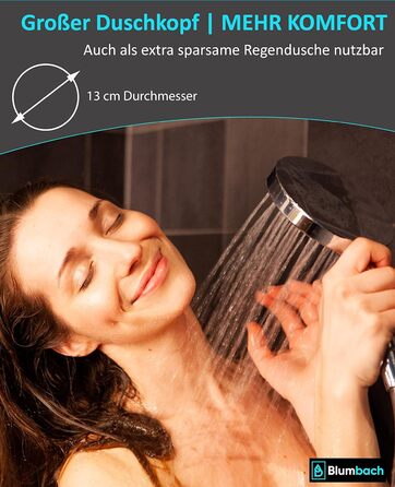 BLUMBACH® Shower Head - Water-Saving - High-Pressure Aqua Joy Shower Head - 8 Spray Patterns, Pressure-Boosting Shower Head, Shower Head, Water-Saving Shower Head, High Water Pressure Strong Jet (6L/Min. 3 Spray Patterns / Water-Saving Shower Head)
