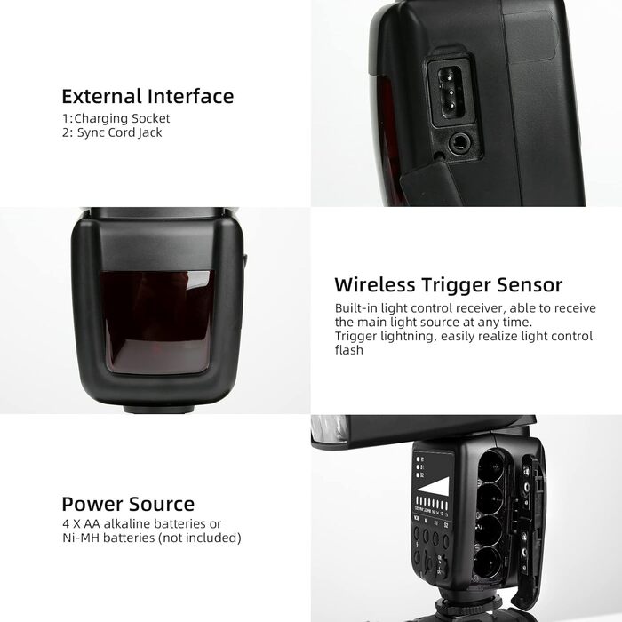 Спалахувач PHOTOOLEX Blitz Speedlite для Canon, Nikon, Sony, Panasonic, Olympus, Pentax, Fujifilm, Sigma, Minolta та інші DSLR/Digital/Film SLR камери з роз'ємом Hot-Schuh