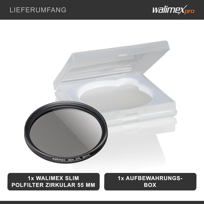 Поляризаційний фільтр Walimex pro Zirkular Slim 55mm (з чохлом) для об'єктивів 55mm