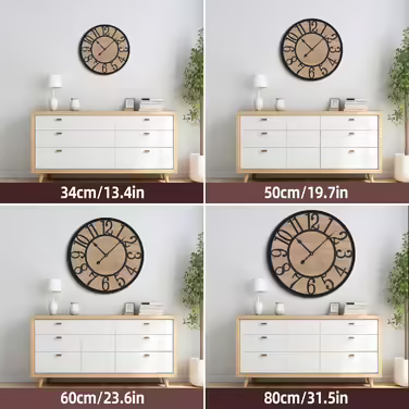 Large Wall Clock Without Ticking, 50 cm / 20 inch Silent Wood Vintage Wall Clock Retro Battery Powered Modern for Living Room Bedroom, Kitchen, Farmhouse, Office Decoration