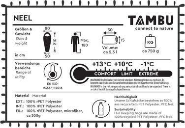 Спальний мішок Tambu Mumienschlafsack 80x210см - компактний - літо, осінь та зима. Теплий спальний мішок для кемпінгу, подорожей та фестивалів. PFC-free (Синьо-осінній)