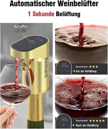 Electric Wine Decanter, Aerator, Dispenser, Pourer, Whisky Liqueur Pump, Funny, Unique, Birthday Gift, Men, Women, Mom, Dad, Boss, Brother, Husband (Gold)