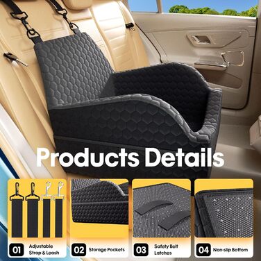 Автокрісло для собак UNICITII, чорне, до 13.6 кг (S), з ременем безпеки