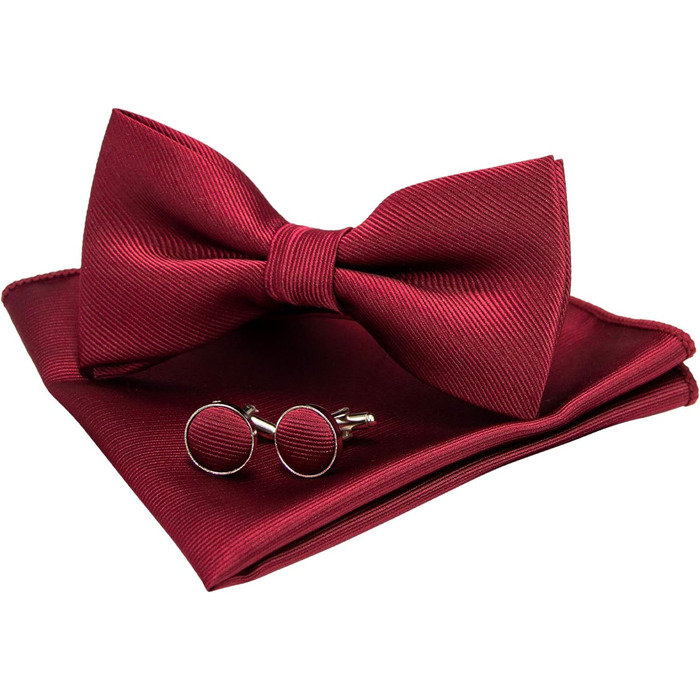 Комплект краватка-метелик, нагрудна хустинка та запонки JEMYGINS для чоловіків (бордовий)