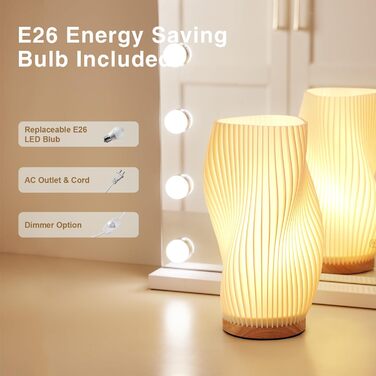 Стійлова лампа Dawnwake для спальні та вітальні, LED-декор з дерев'яною основою