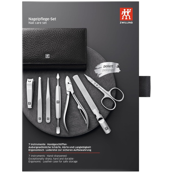 Набір для манікюру та педикюру ZWILLING (7 предметів) з екошкіряним кейсом, нержавіюча сталь, чорний