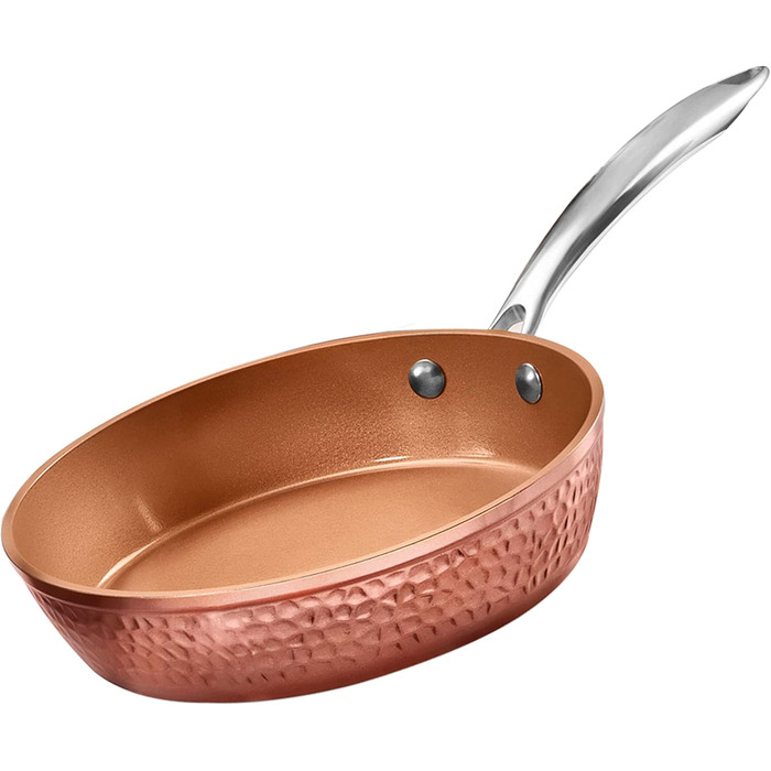 Сковорода Gotham Steel 12 дюймів з антипригарним покриттям та кришкою, Hammered Copper Collection, преміум-алюмінієве посуд з нержавіючою сталею, індукційна плита для рівномірного нагрівання (25,4 см)