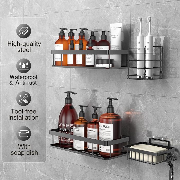 Настінний органайзер для ванної кімнати та душу, набір з 4 полиць