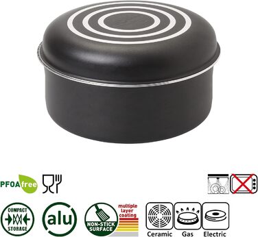 Набір посуду для кемпінгу BRUNNER з алюмінію (каструлі та сковорідки) - діаметр 20, 22, 24, 26 см, Pirate Vakublock, на 4 особи, з покриттям, легкий, високоякісний, компактний, 4+1 предмет