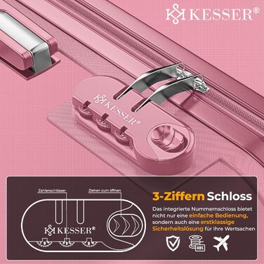 Набір валіз KESSER® з ABS-пластику (S-M-L-XL) з телескопічною ручкою, 4 колеса, ваги та бірка, рожевий