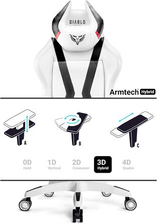 Ігрове крісло Diablo X-Horn 2.0 King (XL), біле, ергономічне, 3D підлокітники, офісне, з подушками для шиї та попереку, екошкіра, гойдалка