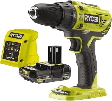RYOBI 18V ONE+ акумуляторний ударний дриль-шуруповерт R18PD32-1C20G (2 швидкості, 50Nm, 24 ступ. крутного моменту, металевий патрон 13мм, 1x 2.0Ah акумулятор, зарядний пристрій) Generation 2 – безщітковий двигун