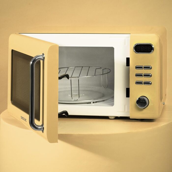 Мікрохвильова піч Cecotec Proclean 5110 Retro Yellow, 20 л, 700 Вт, мікрохвильова піч з грилем, 8 програм, таймер 60 хв, розморожування, безпечне замкання, жовтий колір, серія 51