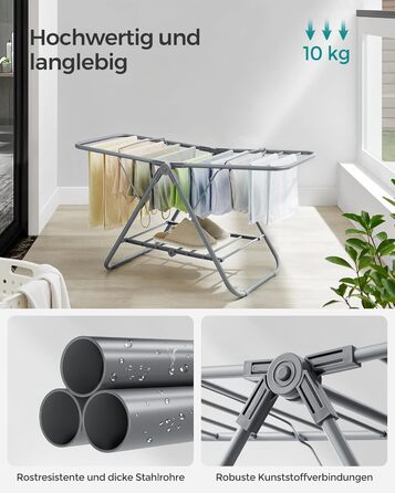 SONGMICS Сушарка для білизни складна, металева, 2-х крила, 44 x 101 x 54 см, білий (Taubengrau)