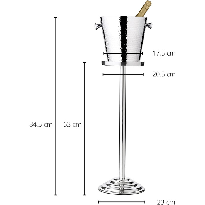 EDZARD Wine Cooler Valencia made of Stainless Steel - Bottle Cooler, Champagne Cooler including Stand - Drink Cooler for 1 Bottle - Bowl for Wine, Sparkling Wine & Ice Cubes - Hammered Wine Cooler with Handles