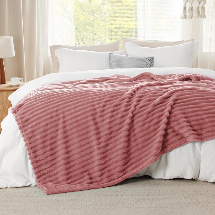 BEDSURE Плед великого розміру 220x240 см, теплий, м'який, рожевий. Плед для дивана, плед для кімнати, ковдра для відпочинку.
