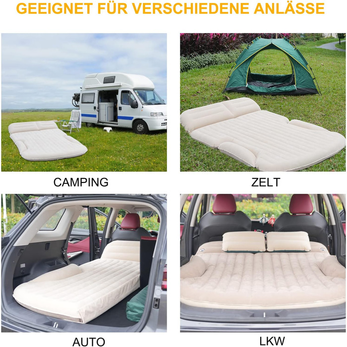 KMZ Automatic Car Mattress, 2 Pillow Car Air Mattress, Double-Sided Thickened Flocked Auto Mattress, Inflatable Car Bed for Trunk Rear Seat
