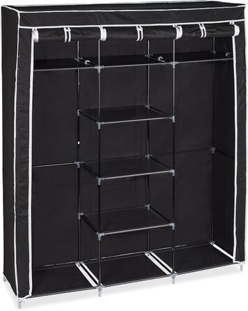 Relaxdays Fabric Clothes Closet, 9 Compartments, 2 Clothes Rails, HBT: 173 x 148 x 43 cm, Camping, Cellar, Folding Closet, Fabric, 10019122-139 (Black)