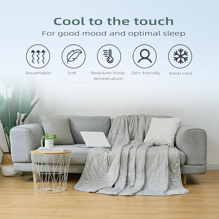 Охолоджуюча літня ковдра Laneetal Arc-Chill 150x200 см, світло-сіра - самоохолоджуюча ковдра з Arc-Chill волокон для сну, дивана, подорожей