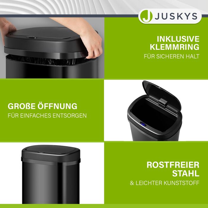 Відро для сміття Juskys з датчиком руху, 60 л, біле - кутовий контейнер з кришкою для сміттєвих пакетів, нержавіюча сталь, безконтактне відкривання