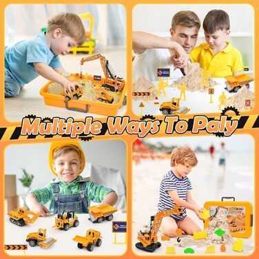 Tacobear Construction Site Magic Sand Case Sensory Toy Gifts Boy 3-8 Years with 1kg Kinetic Sand, Crane Toy, 5 Mini Vehicles & 14 Sand Molds, Sand Play Toy, Magic Sand Gift for Kids
