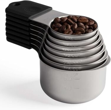 Stainless Steel Measuring Cup Set, Robust Metal Measuring Cups for Dry and Liquid Ingredients (Black)