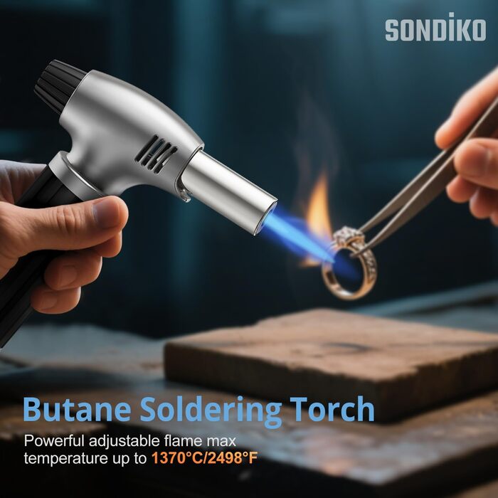 Пальник для крем-брюле Sondiko, газова плита для десертів, паяльник з блокуванням безпеки, срібно-чорний