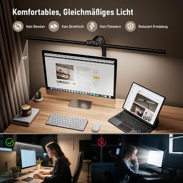 LED лампа для столу Jeebel 24W з двома головками, диммування, 1800LM, 80см, пульт ДК, 10 кольорів, 10 рівнів яскравості, для офісу