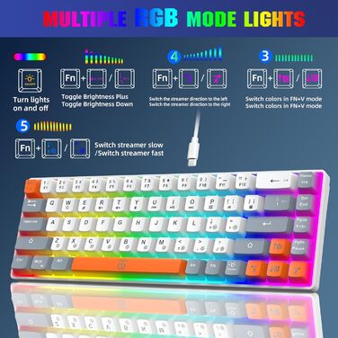 Механічна ігрова клавіатура Snpurdiri з RGB підсвічуванням, компактна, ергономічна, для офісу та ігор (63/68 біло-чорно-оранжева)