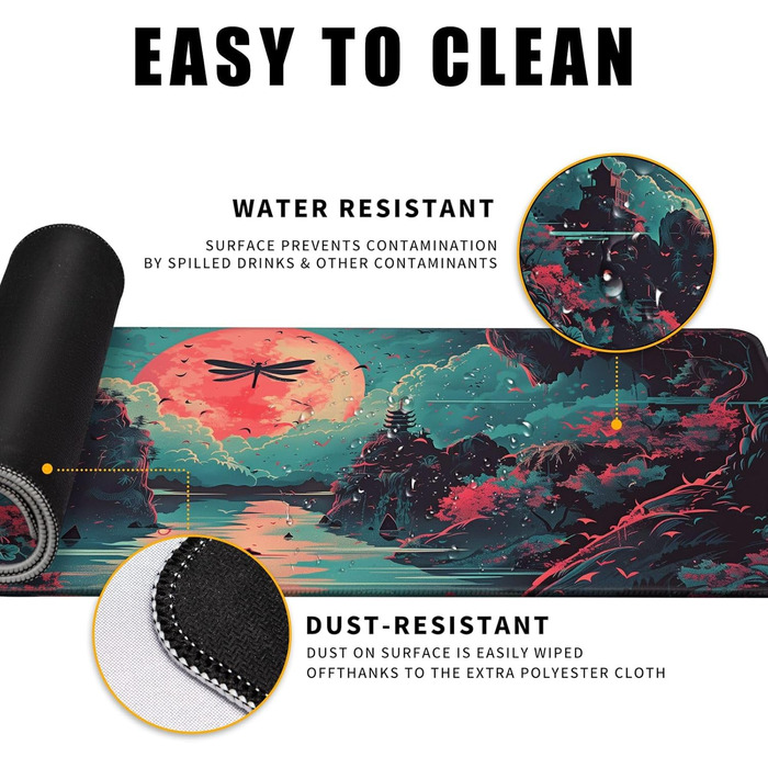 MiaVibte килимок для столу з Японії, Riverside Повний Місяць, ігровий килимок для миші, XL килимок для клавіатури, килимок для комп'ютера/ноутбука, 80 x 30 см, декор столу (Модель 31)
