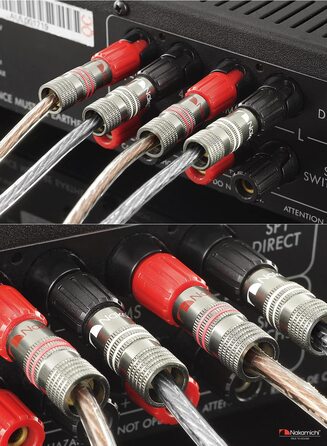 Бананові роз'єми Nakamichi Ultimate Series для акустичних кабелів 12-18 AWG, берилієво-мідні з 24K золотим напиленням, 4 мм, для Hi-Fi колонок та підсилювачів, 12 шт (6 пар)