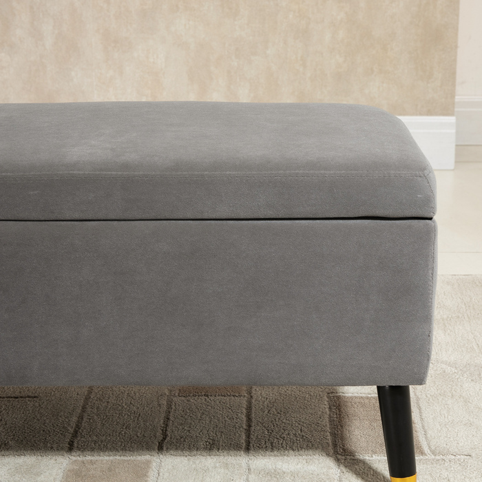 HOMCOM Bench with Cushion and Storage, Trunk Bench made of Metal and Rubber Wood, Coal Grey, 110 x 43 x 45 cm for Entryway and Living Room