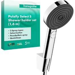 Hansgrohe Pulsify Select S Shower Set, showerhead with hose and holder, handheld shower with 3 spray patterns (Relaxation), (Chrome)