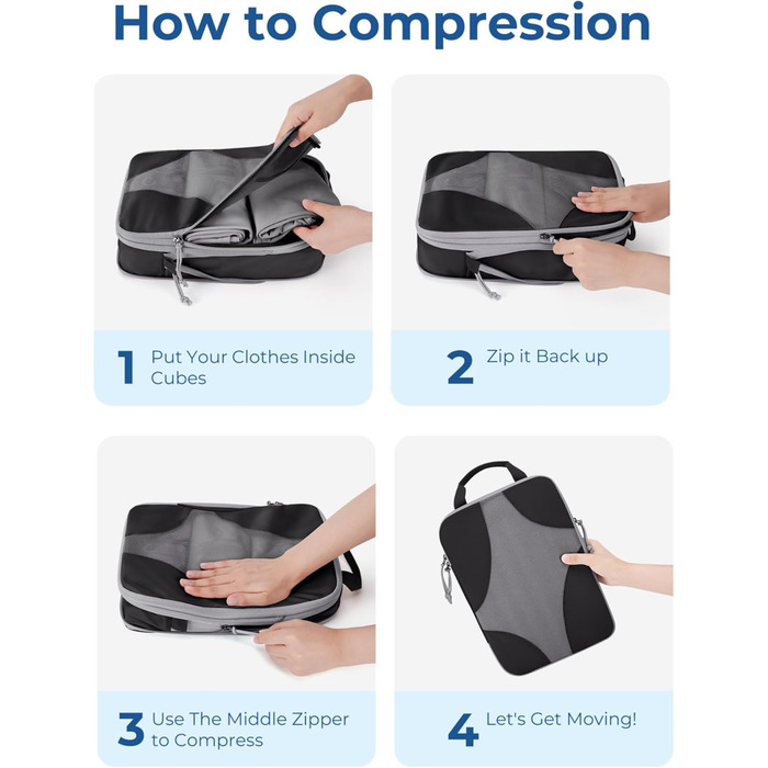 BAGSMART Набір органайзерів для одягу 6 шт. - компресійні кубики для подорожей, валізи, рюкзака, з мішком для білизни