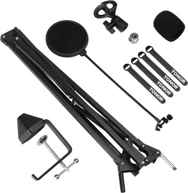 TONOR Тримач для мікрофона T20 (Великий) з регульованим штативом, поп-фільтром та адаптером 3/8' - 5/8'