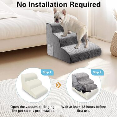 Сходинка для собак та котів 3 ступені, 40 см, протиковзка, для літніх тварин, з щільного піноматеріалу, знімна та миється, портативна рамка для собак, котів, софи, ліжка, авто